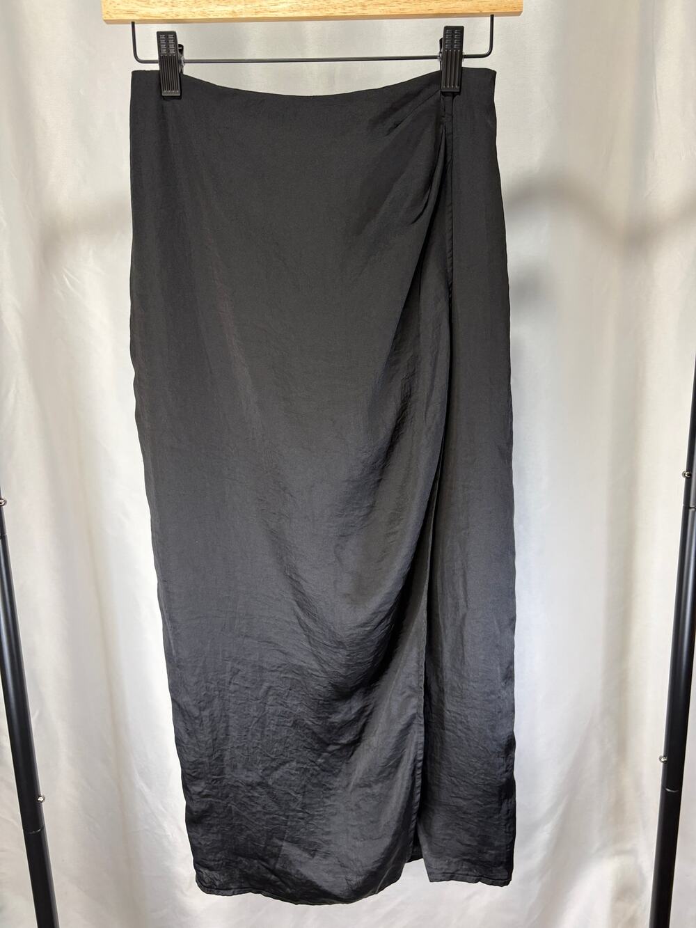 French Connection Womens Size 2 Black Draped Wrap Midi Skirt Asymmetrical